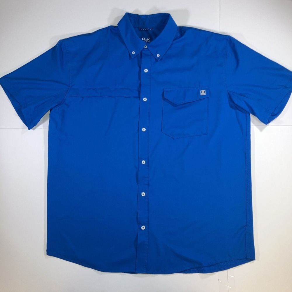 Huk Tide Point Short-Sleeve Button-Down Fishing Shirt Men XL
